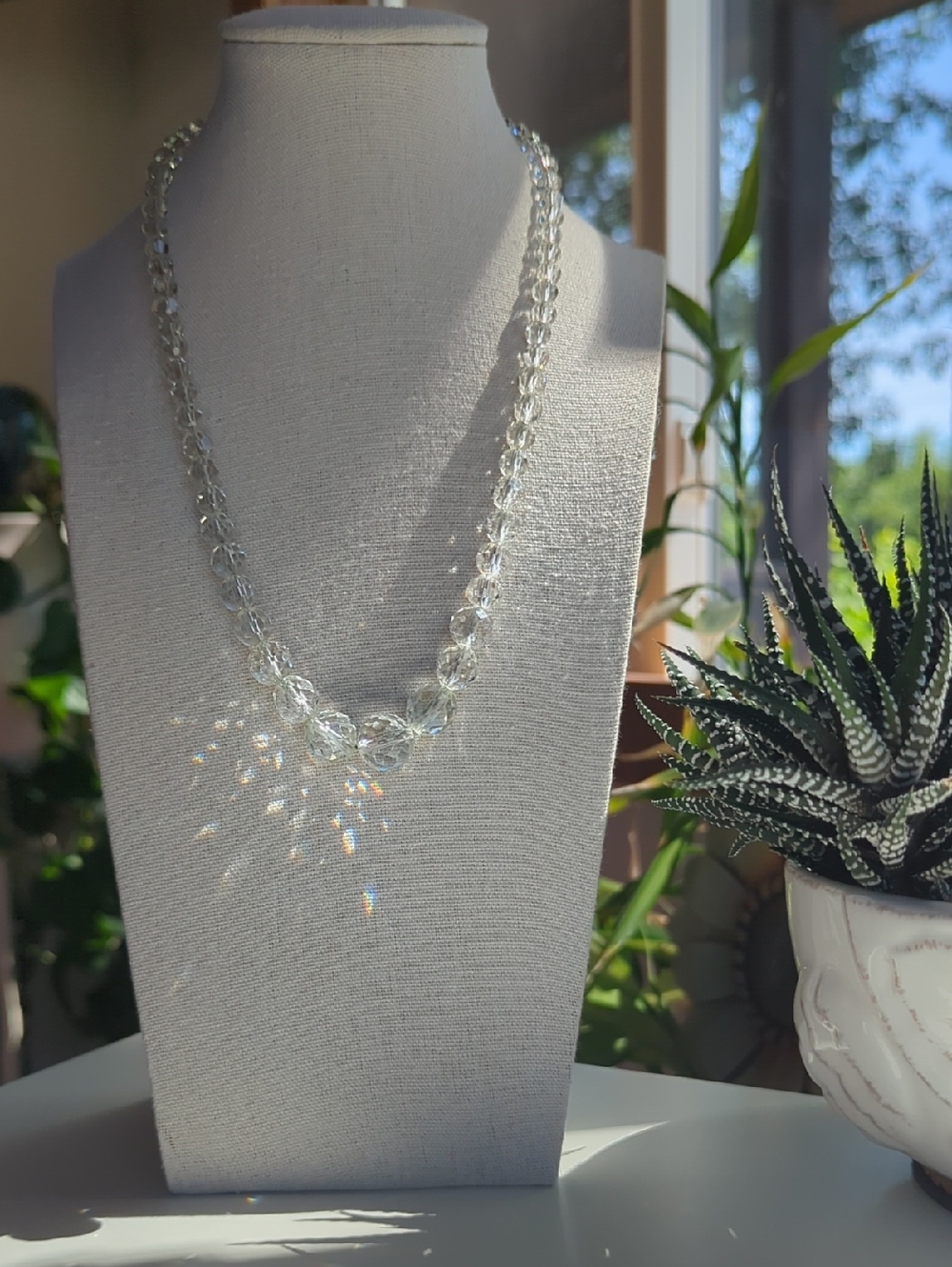 Vintage Crystal Graduated Necklace on Sterling Silver Chain & Vintage Clasp 18"